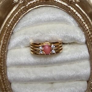 Avon Gold Ring with Pink Stone and Sparkling Accents